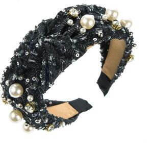 Dark denim girl  Pearl and rhinestone knotted headband